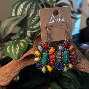 "Claire" Floral Round Shape Colorful Stone Drop Earrings